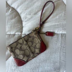 Coach Maroon and Beige Wristlet